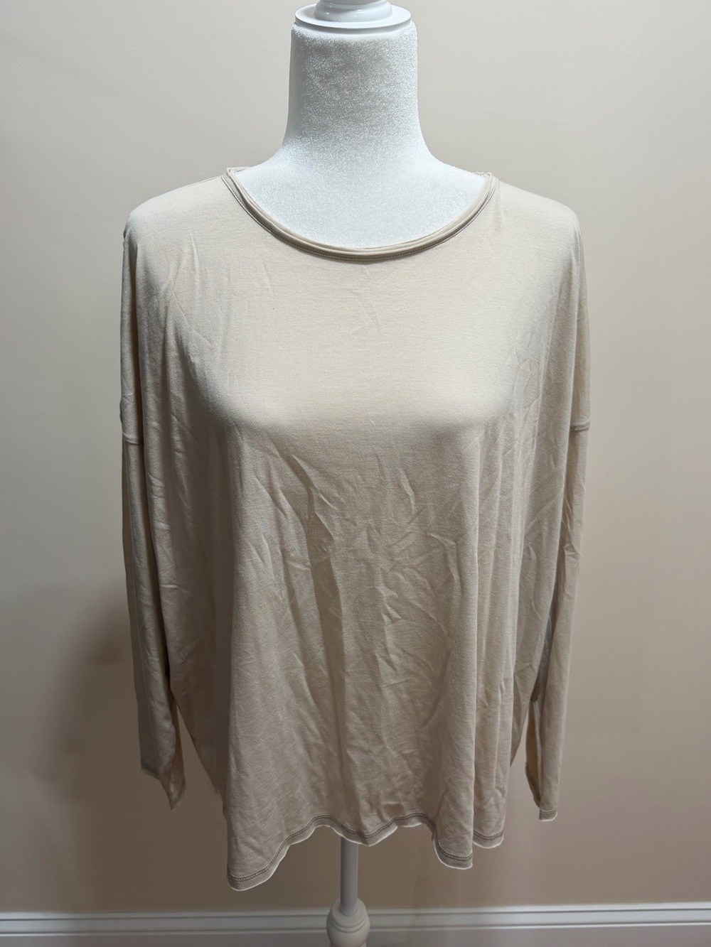 Eskandar Beige Cotton Jersey Light Weight Long Sleeve Double Edge Top Sz. O/S